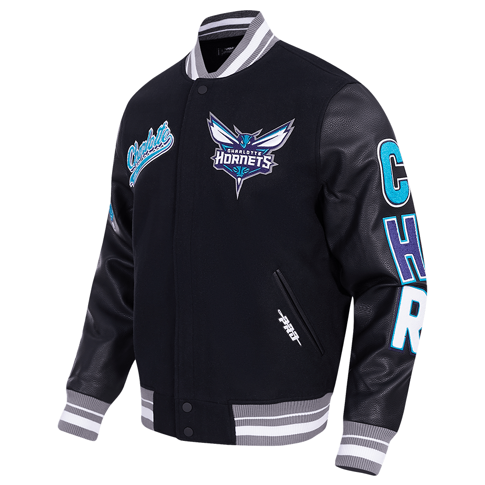 NBA CHARLOTTE HORNETS SCRIPT TAIL RIB WOOL VARSITY - Rare Leather