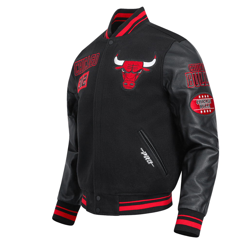 NBA CHICAGO BULLS AREA CODE RIB WOOL VARSITY JACKET - Vox Leather
