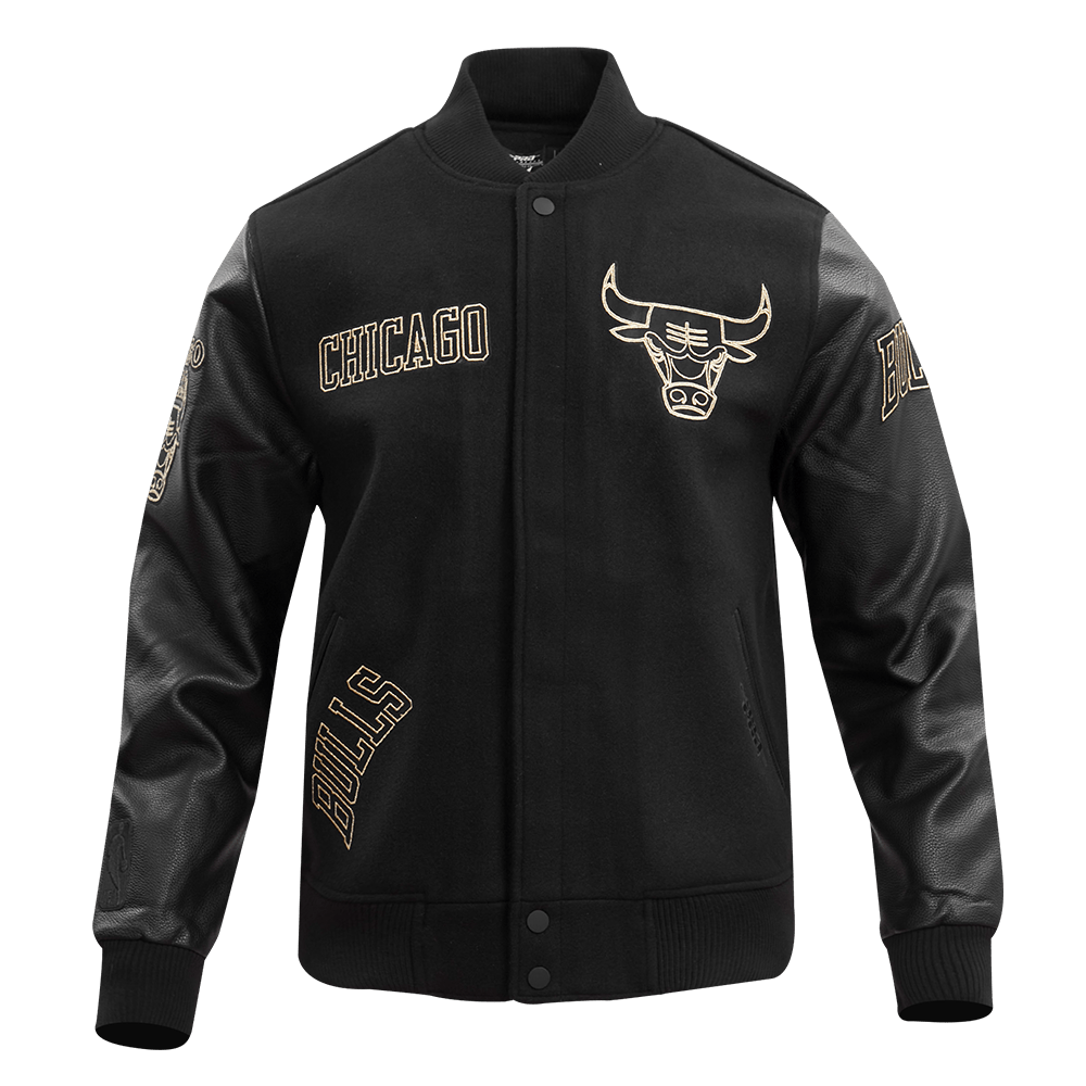 NBA CHICAGO BULLS BLACK & GOLD WOOL VARSITY JACKET - Rare Leather