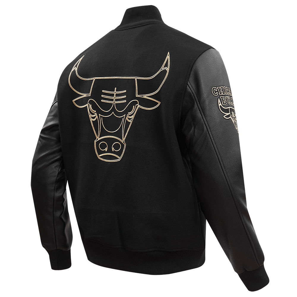 NBA CHICAGO BULLS BLACK & GOLD WOOL VARSITY JACKET - Rare Leather