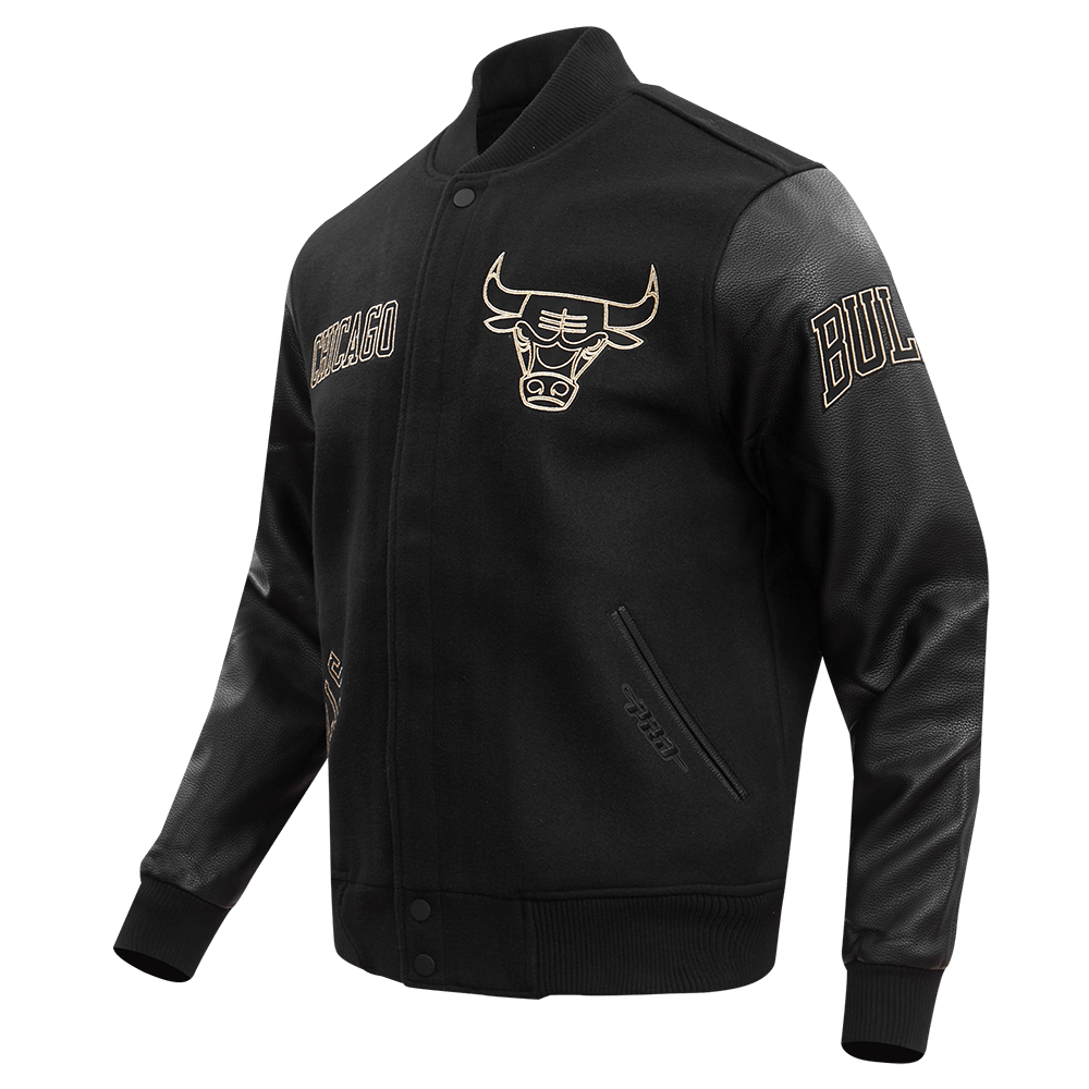 NBA CHICAGO BULLS BLACK & GOLD WOOL VARSITY JACKET - Rare Leather