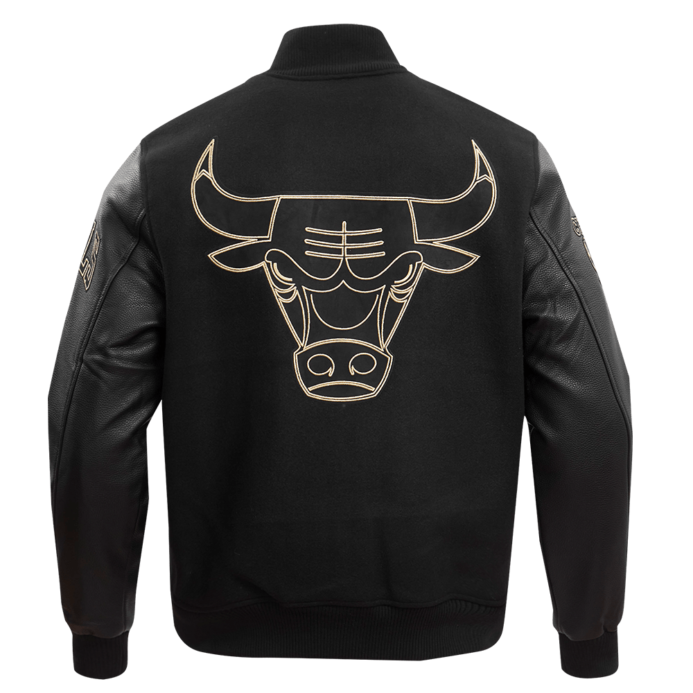 NBA CHICAGO BULLS BLACK & GOLD WOOL VARSITY JACKET - Rare Leather