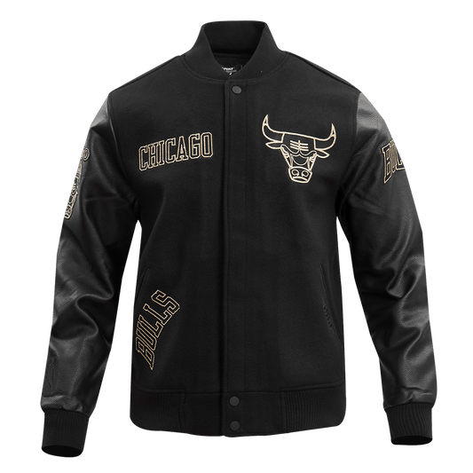 NBA CHICAGO BULLS BLACK & GOLD WOOL VARSITY JACKET - Vox Leather