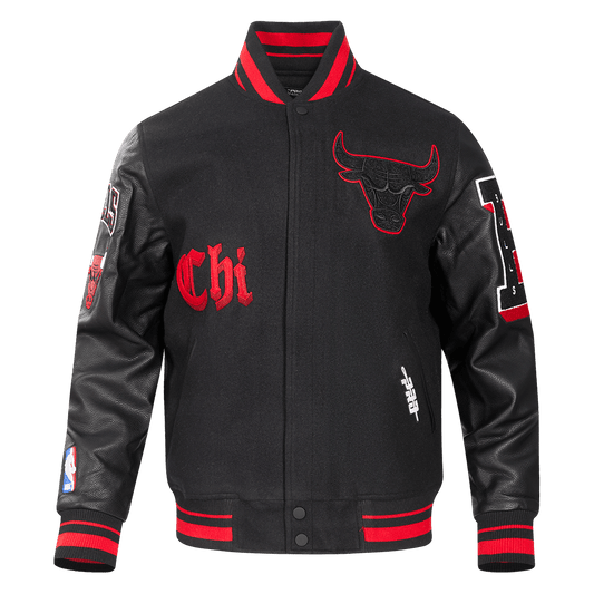 NBA CHICAGO BULLS OLD ENGLISH RIB WOOL VARSITY JACKET - Vox Leather
