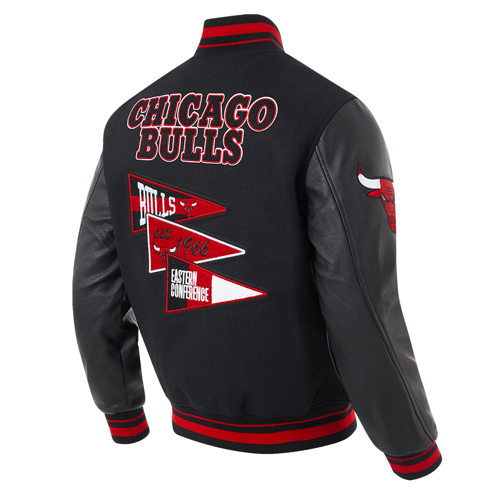 NBA CHICAGO BULLS TEAM PENNANTS WOOL VARSITY JACKET - Rare Leather