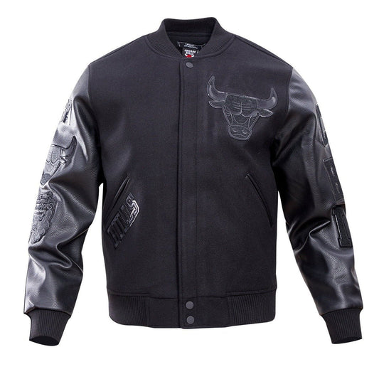 NBA CHICAGO BULLS TRIPLE BLACK VARSITY JACKET - Vox Leather