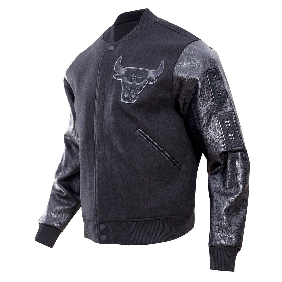 NBA CHICAGO BULLS TRIPLE BLACK VARSITY JACKET - Vox Leather