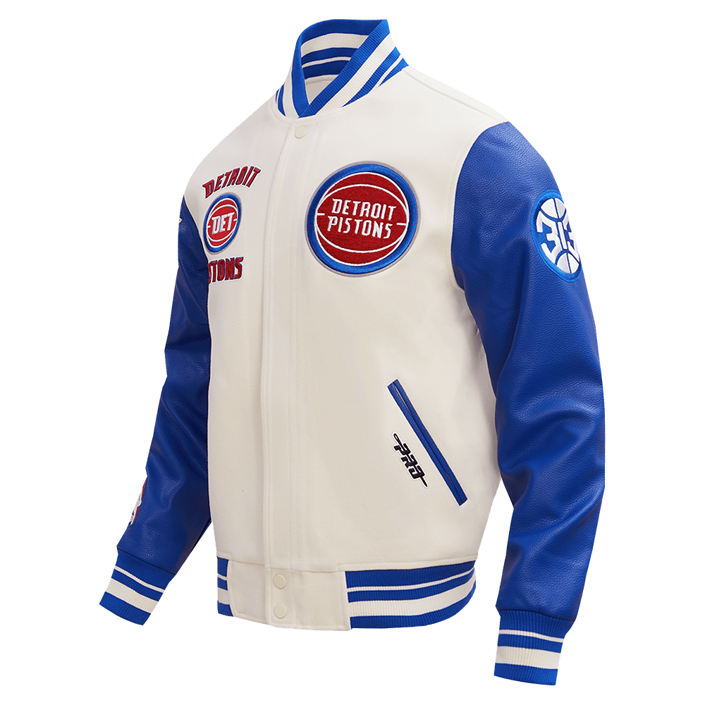 NBA DETROIT PISTONS RETRO CLASSIC RIB WOOL VARSITY JACKET - Rare Leather
