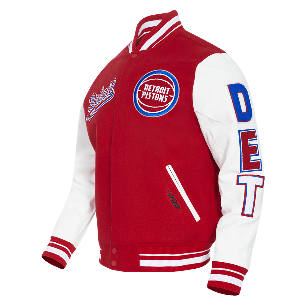 NBA DETROIT PISTONS SCRIPT TAIL MEN'S RIB WOOL VARSITY (RED/WHITE) - Rare Leather
