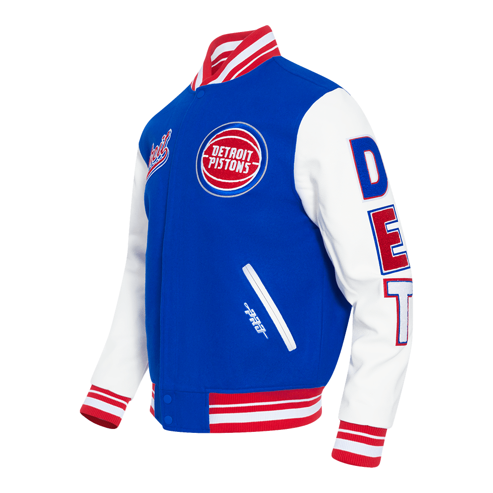 NBA DETROIT PISTONS SCRIPT TAIL MEN'S RIB WOOL VARSITY (ROYAL BLUE/RED) - Rare Leather