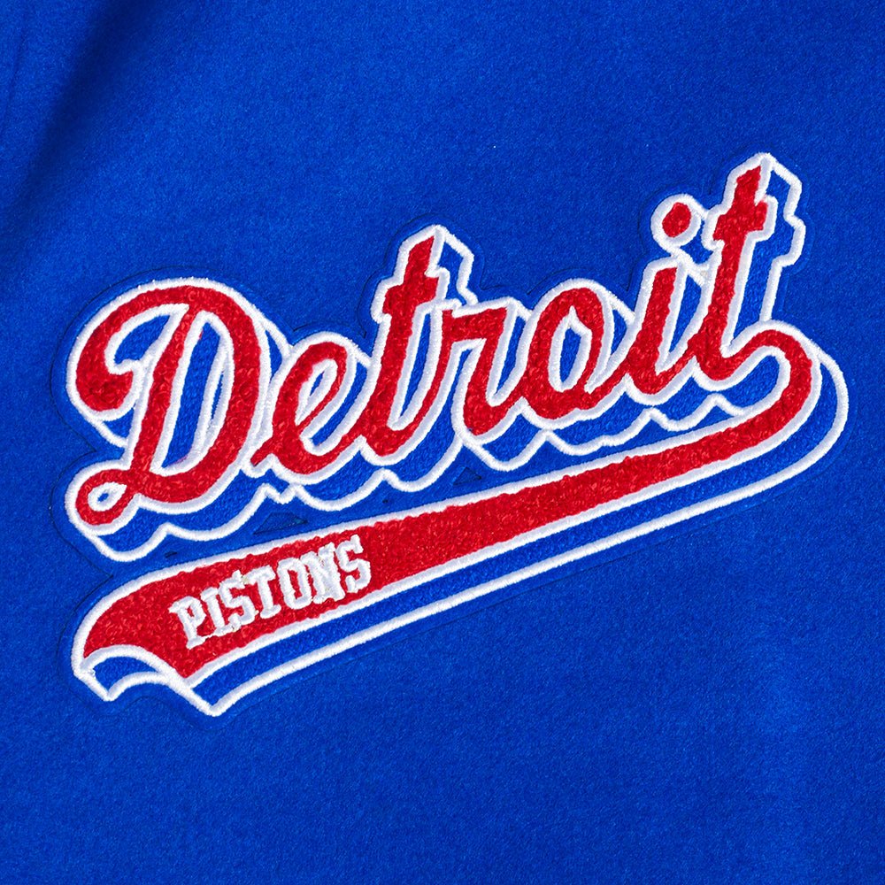 NBA DETROIT PISTONS SCRIPT TAIL MEN'S RIB WOOL VARSITY (ROYAL BLUE/RED) - Rare Leather
