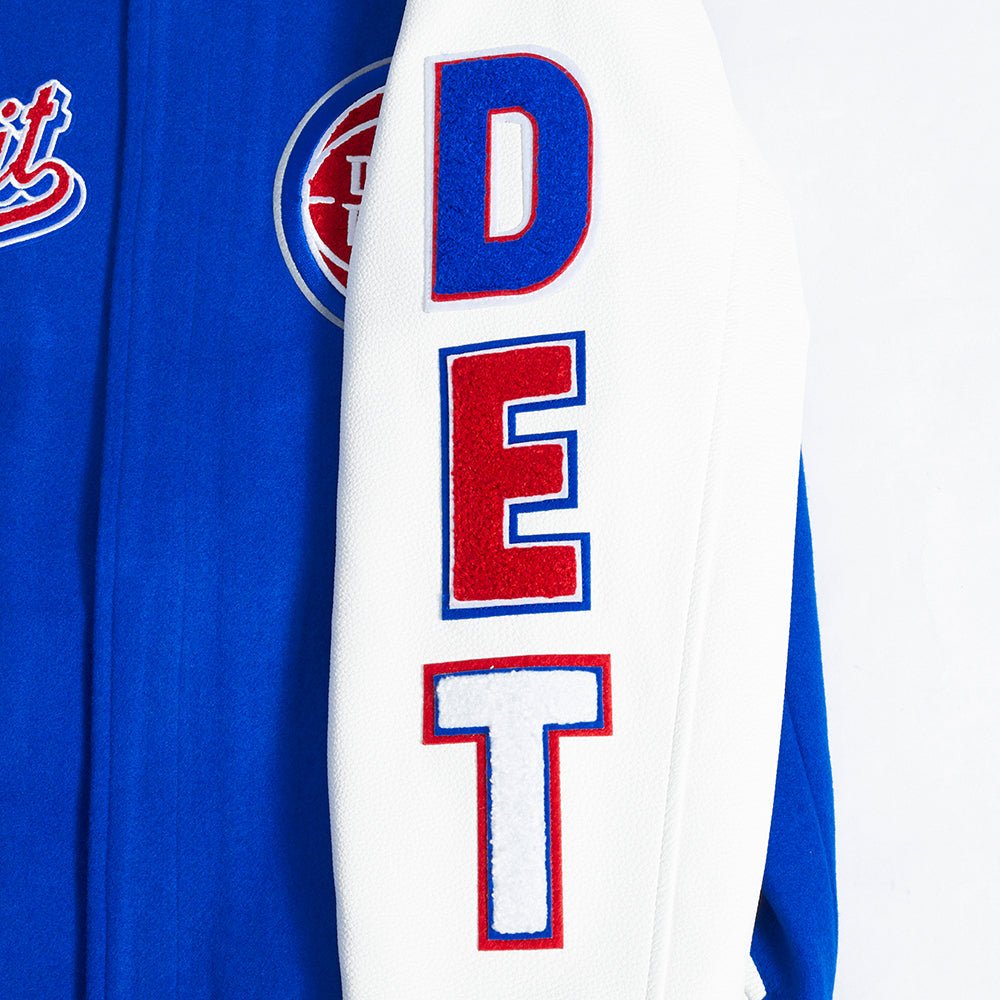 NBA DETROIT PISTONS SCRIPT TAIL MEN'S RIB WOOL VARSITY (ROYAL BLUE/RED) - Rare Leather