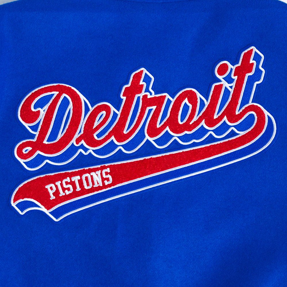NBA DETROIT PISTONS SCRIPT TAIL MEN'S RIB WOOL VARSITY (ROYAL BLUE/RED) - Rare Leather
