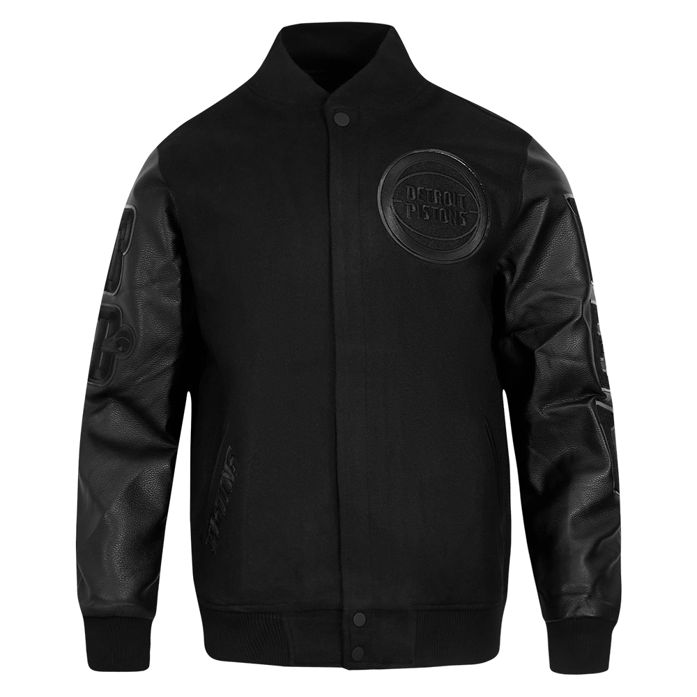 NBA DETROIT PISTONS TRIPLE BLACK WOOL VARSITY JACKET - Rare Leather