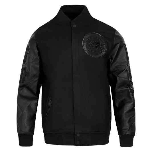 NBA DETROIT PISTONS TRIPLE BLACK WOOL VARSITY JACKET - Rare Leather