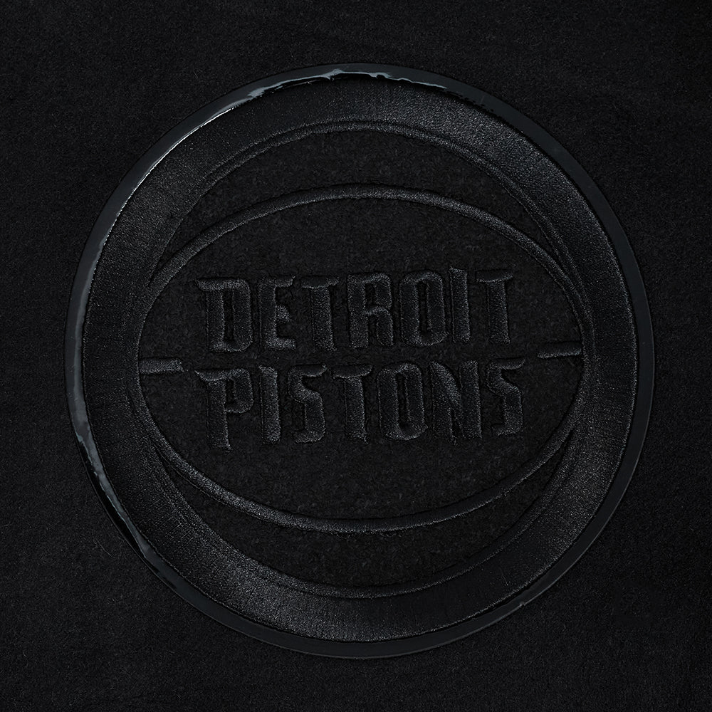 NBA DETROIT PISTONS TRIPLE BLACK WOOL VARSITY JACKET - Rare Leather