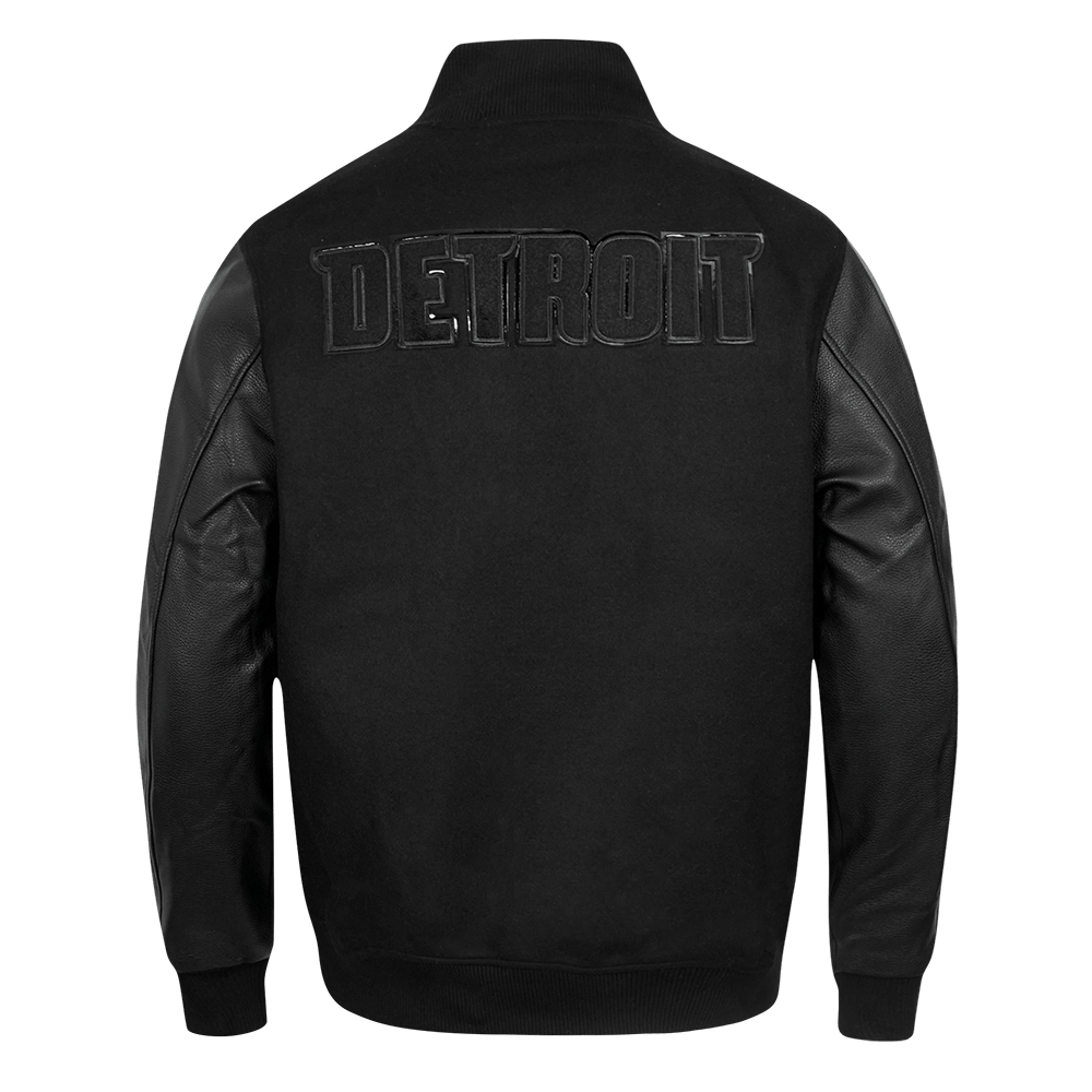 NBA DETROIT PISTONS TRIPLE BLACK WOOL VARSITY JACKET - Rare Leather