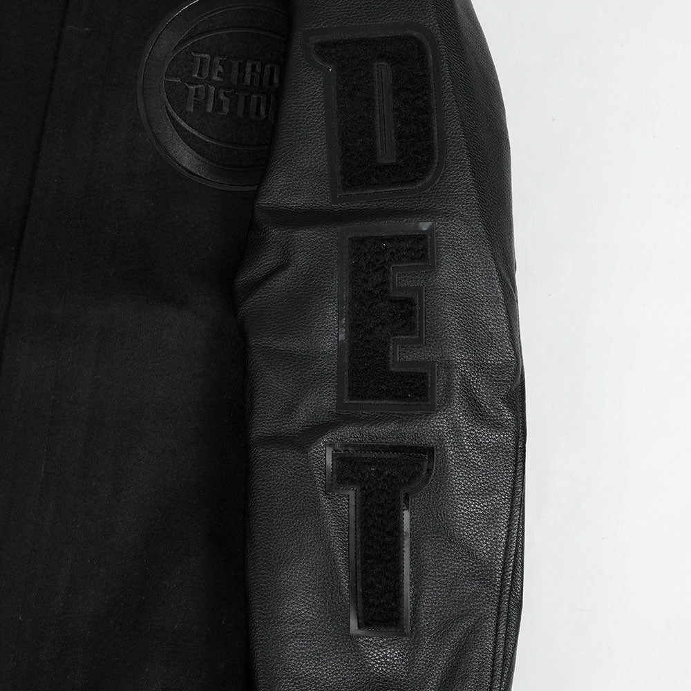 NBA DETROIT PISTONS TRIPLE BLACK WOOL VARSITY JACKET - Rare Leather