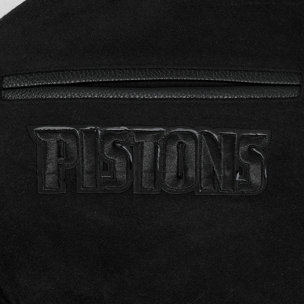 NBA DETROIT PISTONS TRIPLE BLACK WOOL VARSITY JACKET - Rare Leather