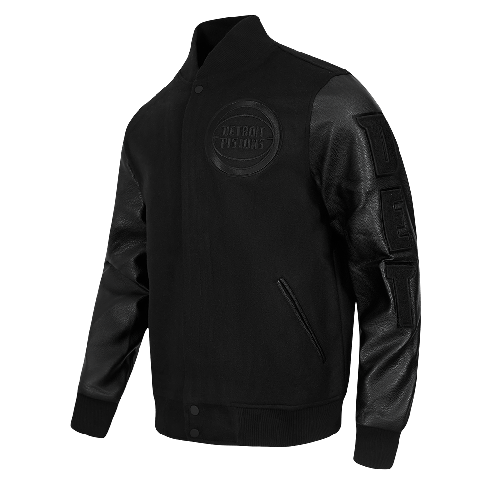 NBA DETROIT PISTONS TRIPLE BLACK WOOL VARSITY JACKET - Rare Leather