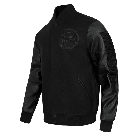 NBA DETROIT PISTONS TRIPLE BLACK WOOL VARSITY JACKET - Rare Leather