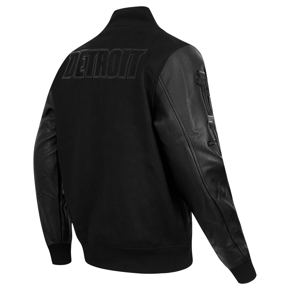 NBA DETROIT PISTONS TRIPLE BLACK WOOL VARSITY JACKET - Rare Leather