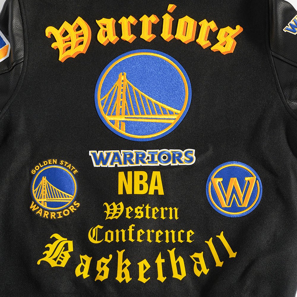 NBA GOLDEN STATE WARRIORS OLD ENGLISH RIB WOOL VARSITY JACKET - Rare Leather