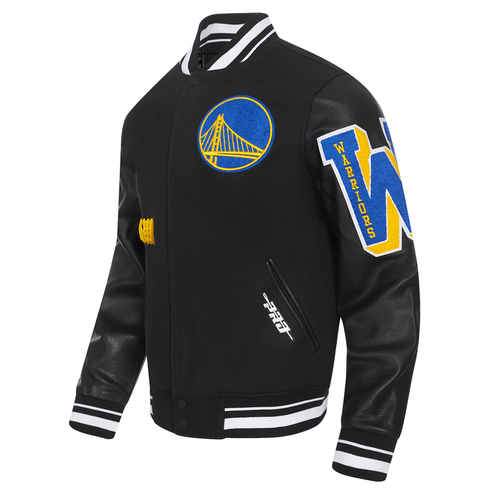 NBA GOLDEN STATE WARRIORS OLD ENGLISH RIB WOOL VARSITY JACKET - Rare Leather