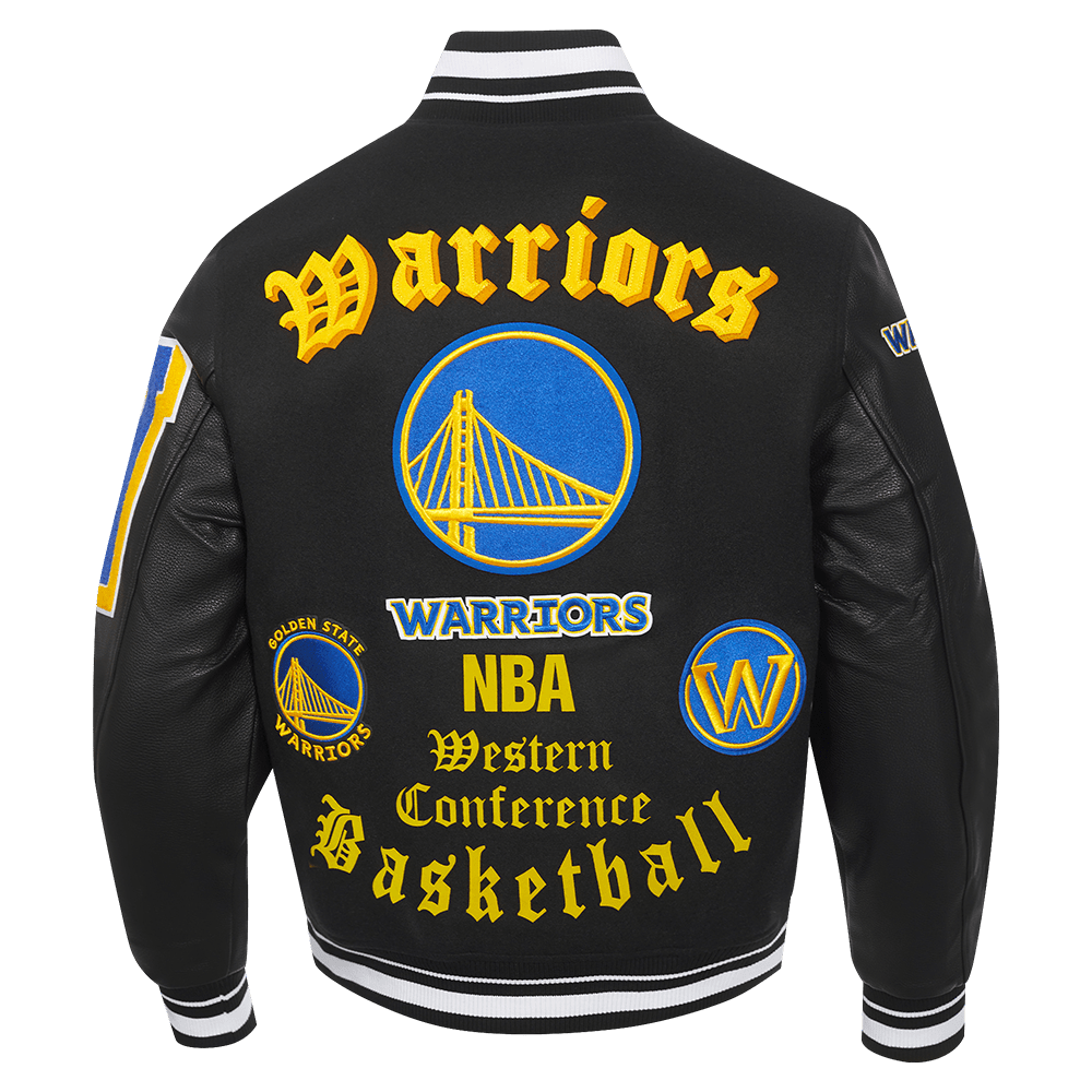 NBA GOLDEN STATE WARRIORS OLD ENGLISH RIB WOOL VARSITY JACKET - Rare Leather