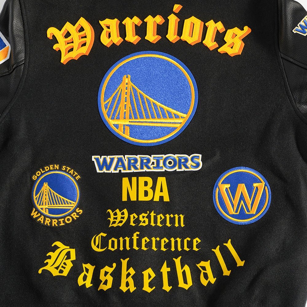 NBA GOLDEN STATE WARRIORS OLD ENGLISH RIB WOOL VARSITY JACKET - Vox Leather