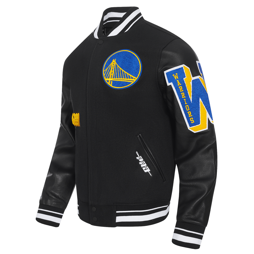 NBA GOLDEN STATE WARRIORS OLD ENGLISH RIB WOOL VARSITY JACKET - Vox Leather