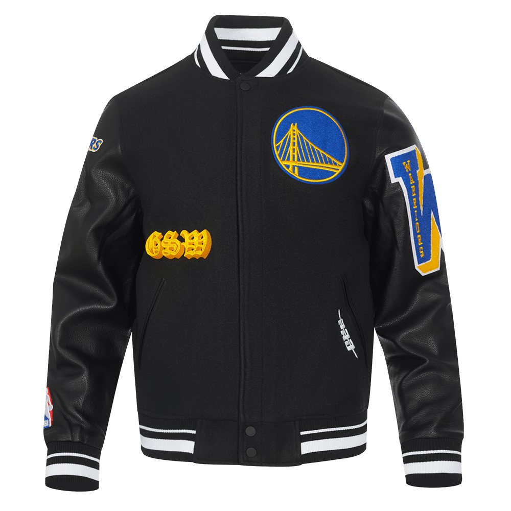 NBA GOLDEN STATE WARRIORS OLD ENGLISH RIB WOOL VARSITY JACKET - Vox Leather