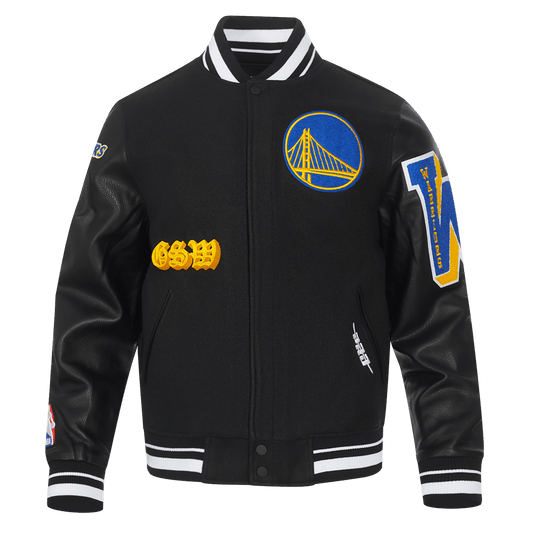 NBA GOLDEN STATE WARRIORS OLD ENGLISH RIB WOOL VARSITY JACKET - Vox Leather