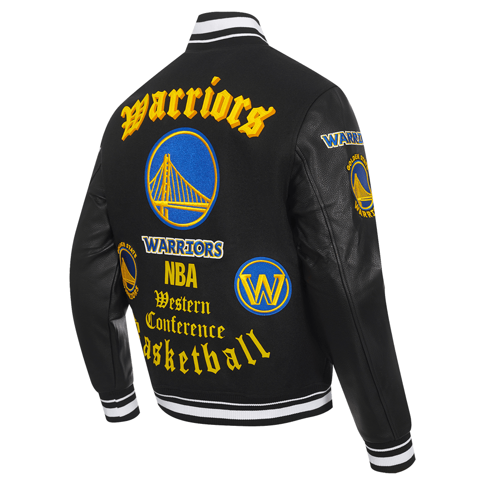 NBA GOLDEN STATE WARRIORS OLD ENGLISH RIB WOOL VARSITY JACKET - Vox Leather