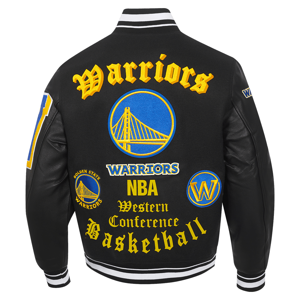 NBA GOLDEN STATE WARRIORS OLD ENGLISH RIB WOOL VARSITY JACKET - Vox Leather