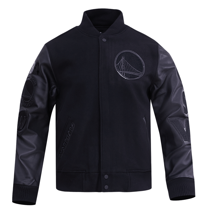 NBA GOLDEN STATE WARRIORS TRIPLE BLACK VARSITY JACKET - Rare Leather