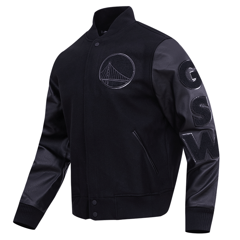 NBA GOLDEN STATE WARRIORS TRIPLE BLACK VARSITY JACKET - Rare Leather