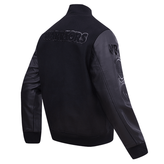 NBA GOLDEN STATE WARRIORS TRIPLE BLACK VARSITY JACKET - Rare Leather