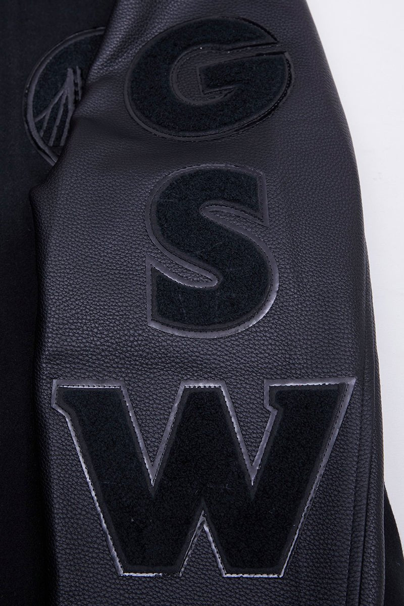 NBA GOLDEN STATE WARRIORS TRIPLE BLACK VARSITY JACKET - Vox Leather