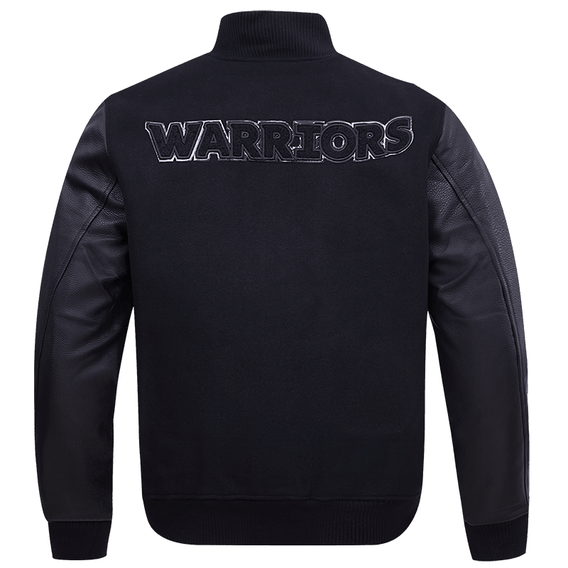 NBA GOLDEN STATE WARRIORS TRIPLE BLACK VARSITY JACKET - Vox Leather
