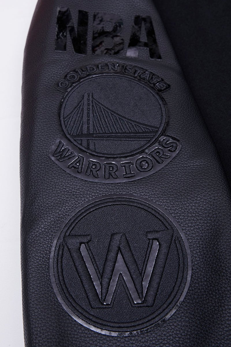 NBA GOLDEN STATE WARRIORS TRIPLE BLACK VARSITY JACKET - Vox Leather