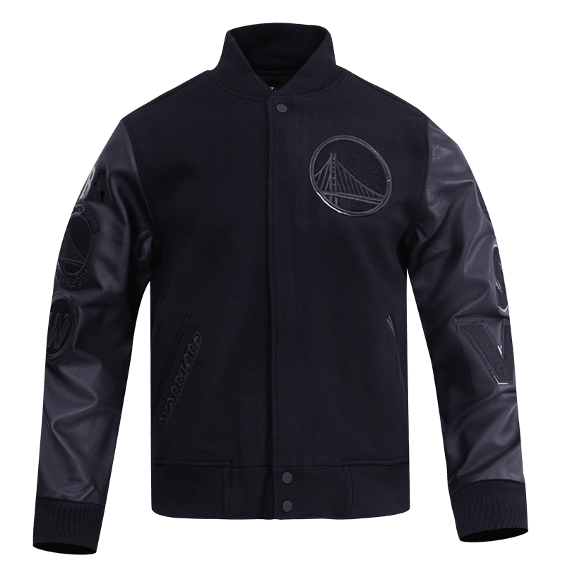 NBA GOLDEN STATE WARRIORS TRIPLE BLACK VARSITY JACKET - Vox Leather