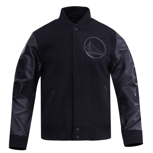 NBA GOLDEN STATE WARRIORS TRIPLE BLACK VARSITY JACKET - Vox Leather