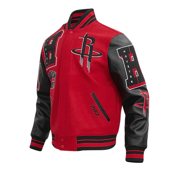 NBA Houston Rockets Mashup Men's Rib Wool Varsity Jacket - Rare Leather