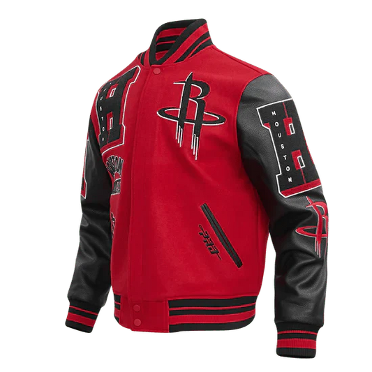 NBA Houston Rockets Mashup Men's Rib Wool Varsity Jacket - Rare Leather