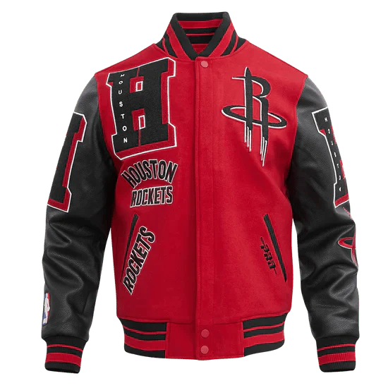 NBA Houston Rockets Mashup Men's Rib Wool Varsity Jacket - Rare Leather