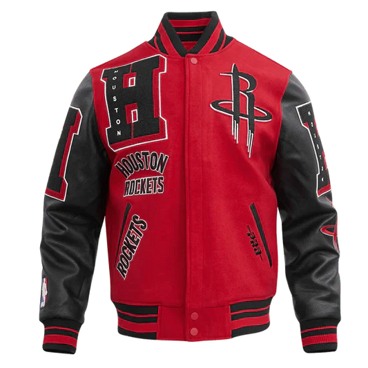 NBA Houston Rockets Mashup Men's Rib Wool Varsity Jacket - Rare Leather