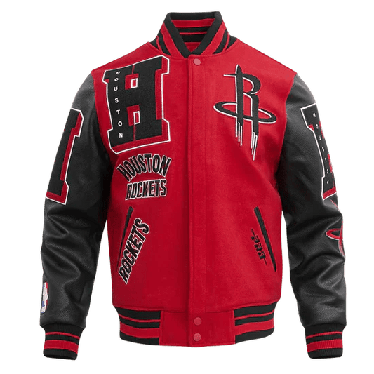 NBA Houston Rockets Mashup Men's Rib Wool Varsity Jacket - Vox Leather