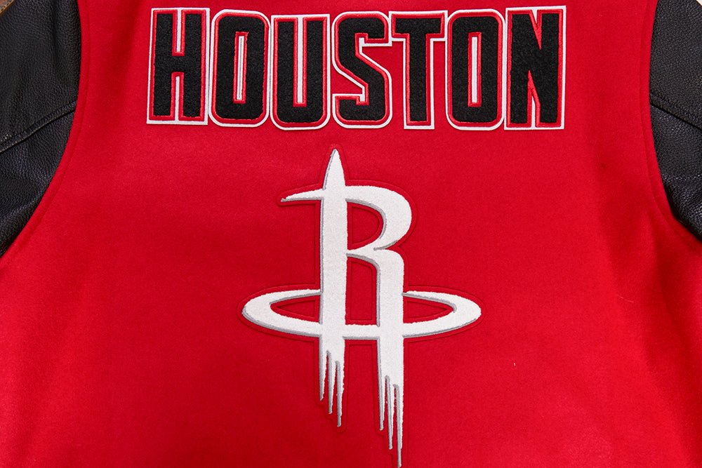 NBA HOUSTON ROCKETS RETRO CLASSIC MEN'S RIB WOOL VARSITY JACKET (RED/BLACK) - Rare Leather