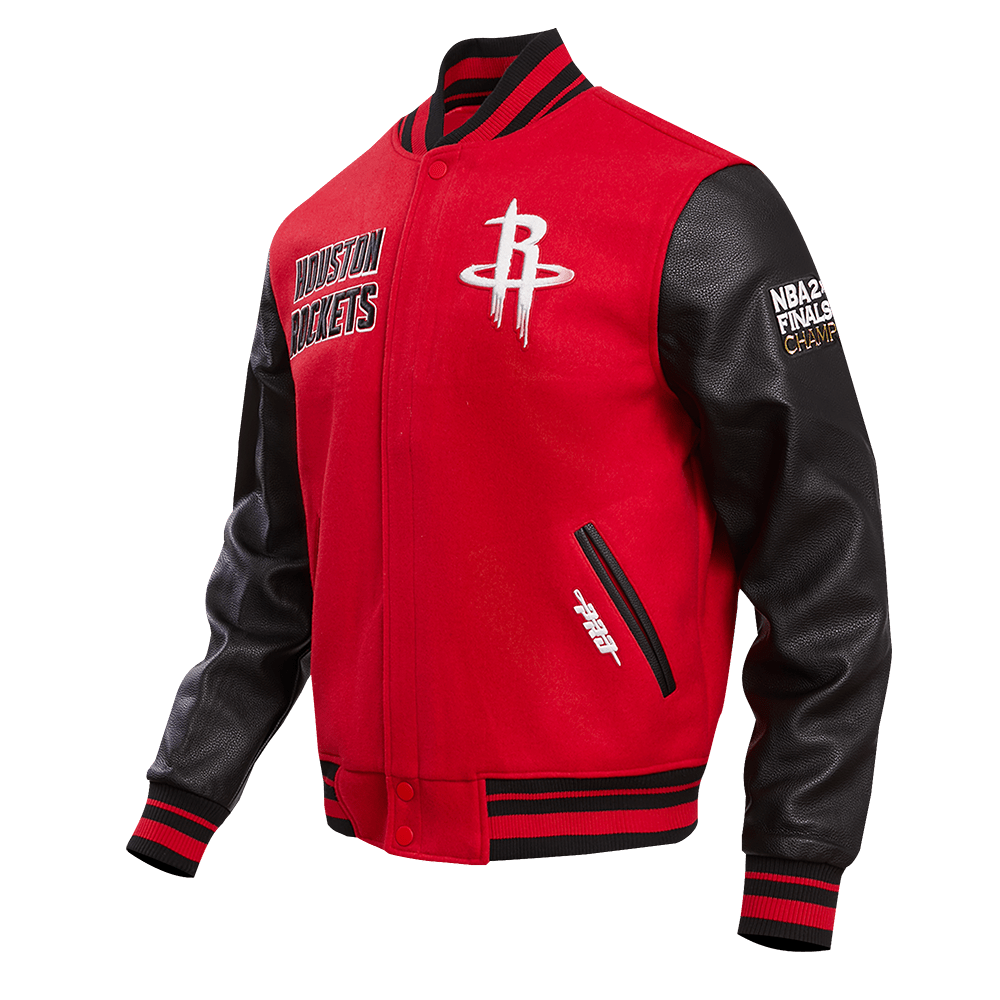 NBA HOUSTON ROCKETS RETRO CLASSIC MEN'S RIB WOOL VARSITY JACKET (RED/BLACK) - Rare Leather